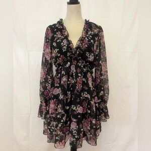 Floral Black and Pink Women's Dress